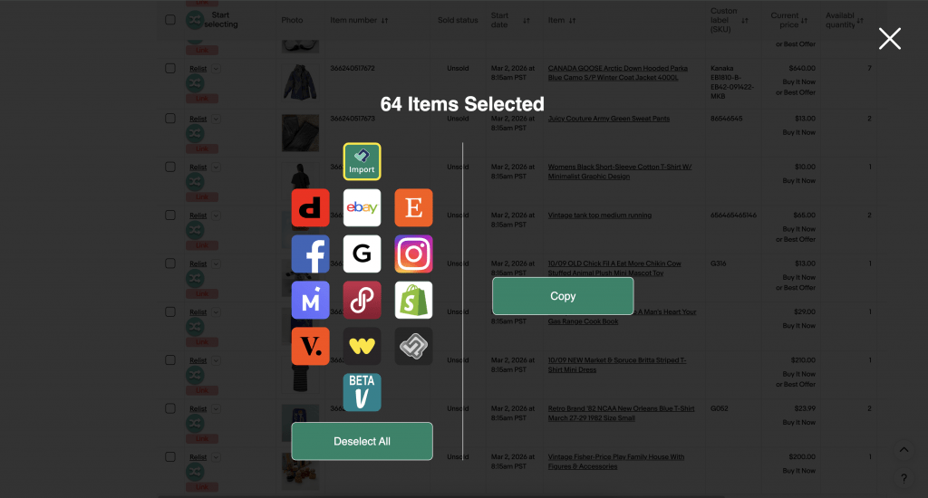 import listings from ebay to List Perfectly